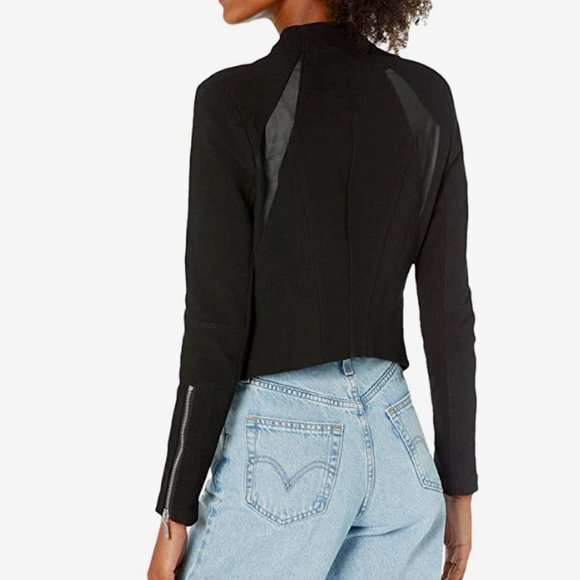 BLANKNYC‎ Moto Mesh Jacket Women L NWT Full Zip Stretch Cotton Crew Neck Blazer - Picture 1 of 16